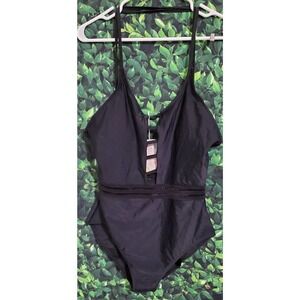Lomitti Women's Mesh Insert Plunge 1pc Bathing Suit-M